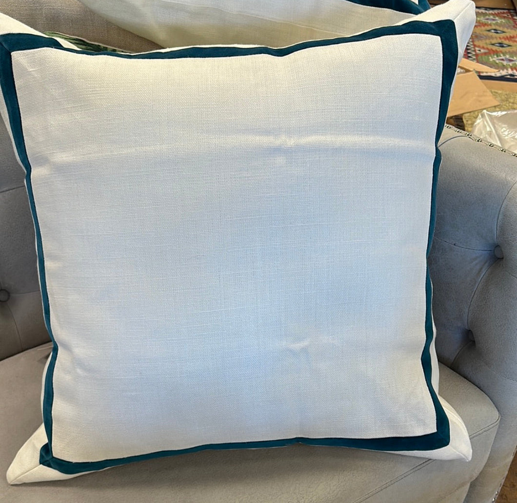 Peacock Velvet Border on Linen Euro Pillow