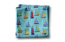 Load image into Gallery viewer, Teal Sailboats Kitchen Waffle Towel
