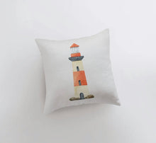 Load image into Gallery viewer, Red Lighthouse Accent Pillow- 10” x 10”

