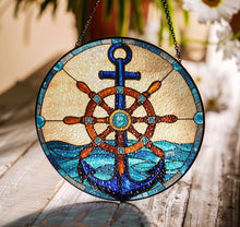 Load image into Gallery viewer, Nautical Anchor Stained Glass Suncatcher 9.8"
