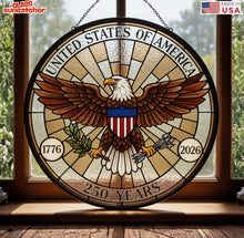Load image into Gallery viewer, 250th Ann. Bald Eagle Stained Glass Suncatcher 4”
