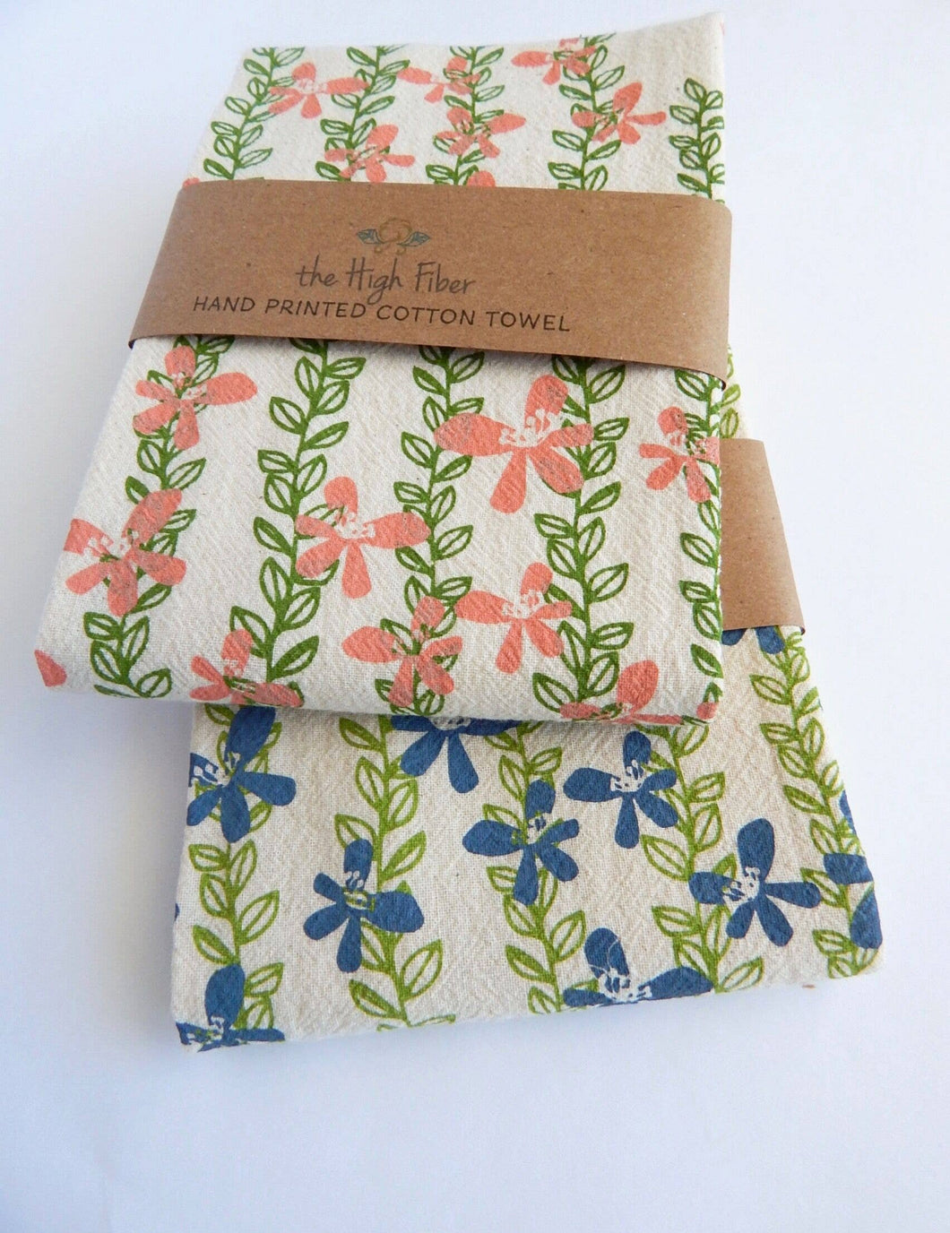 Hand Printed Floral Vine Dish Towel Collection