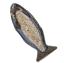 Load image into Gallery viewer, Fish-shaped cushion with camouflage pattern on a white background
