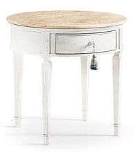 Load image into Gallery viewer, Jonathan Charles Chalk White Round Anvil End Table with Stone Top 26"
