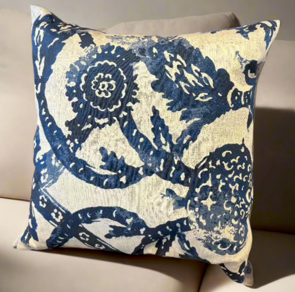 Navy Blue Patterned Pillow