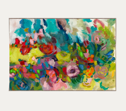 Colorful abstract floral painting on a white background