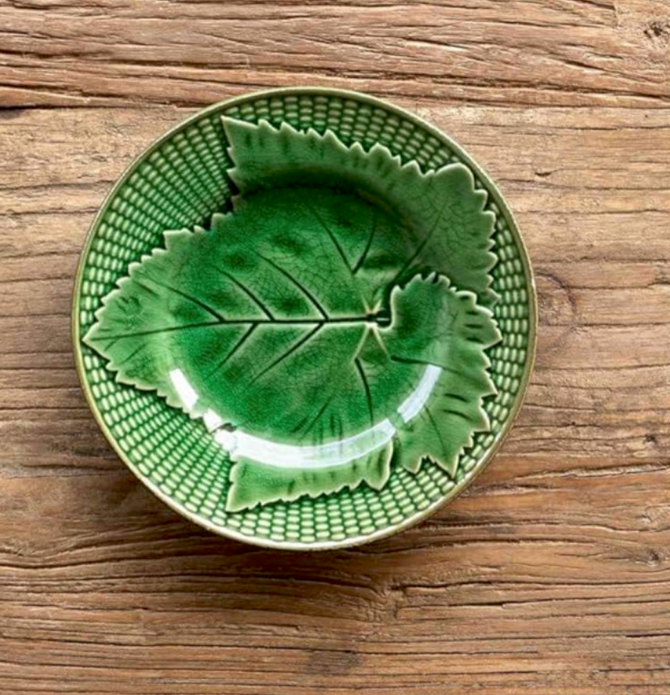 Green Glazed Leaf Dessert Plate