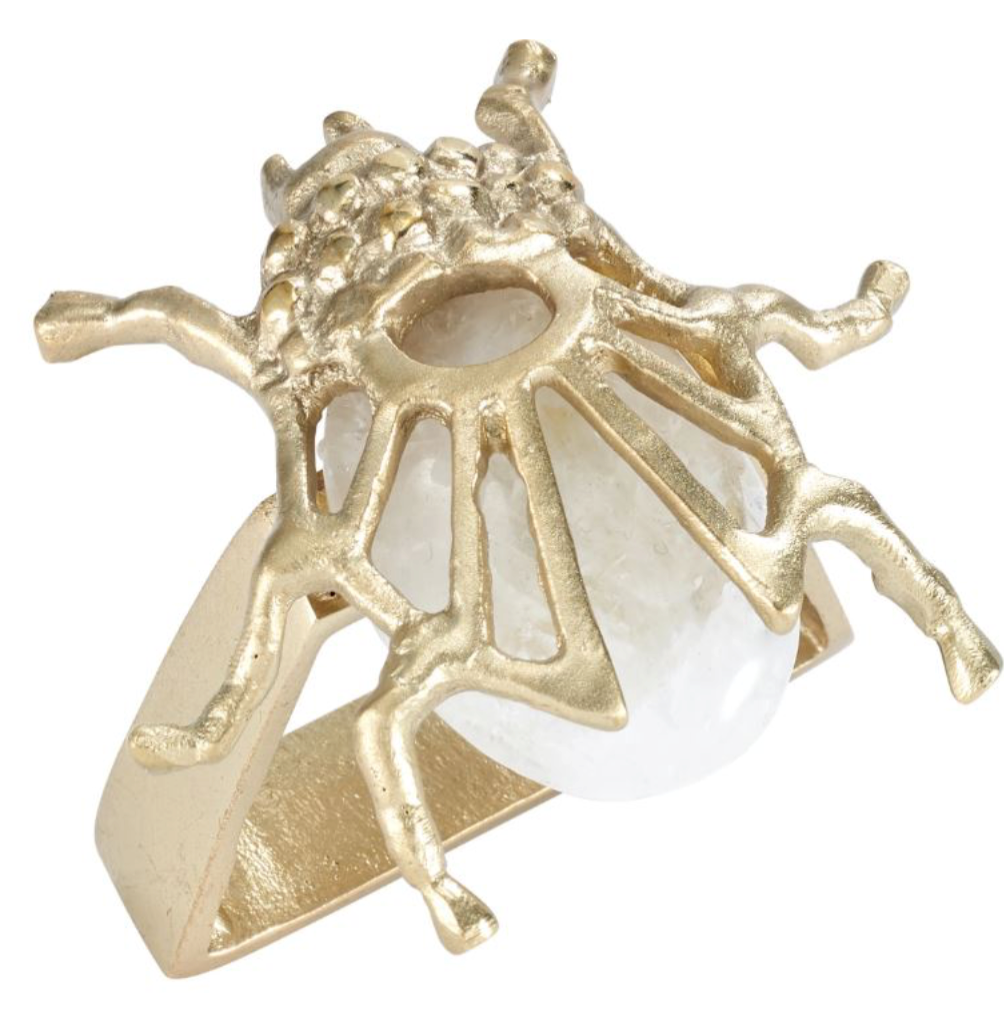 Brass & White Scarab Napkin Ring
