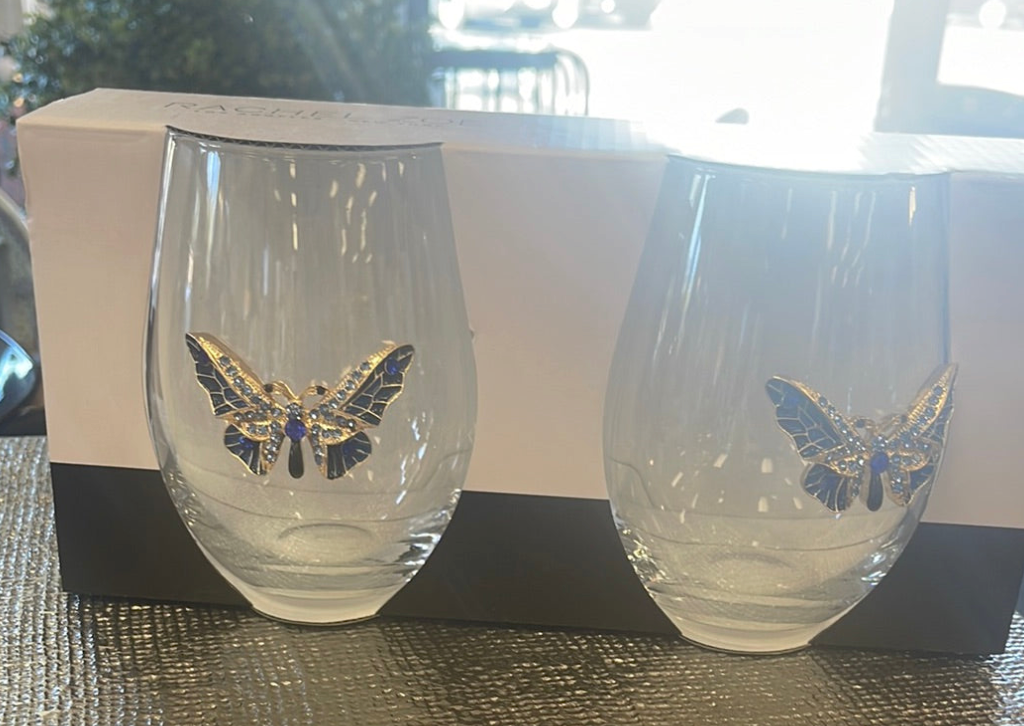 Butterfly Stemless Wine Glass S/2