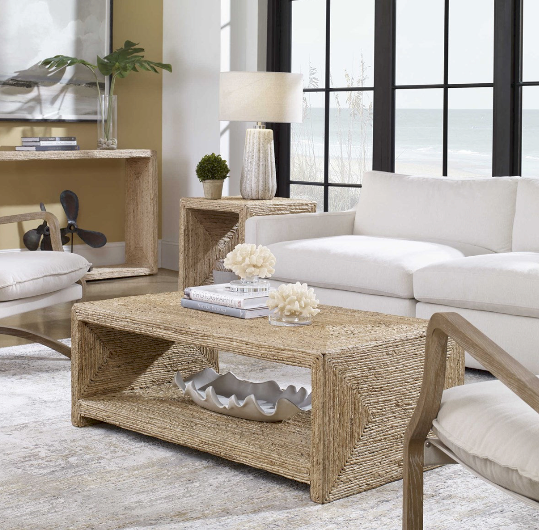 Natural Woven Banana Plant Cocktail Table