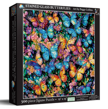 Load image into Gallery viewer, Stained Glass Butterflies Puzzle 500 pc
