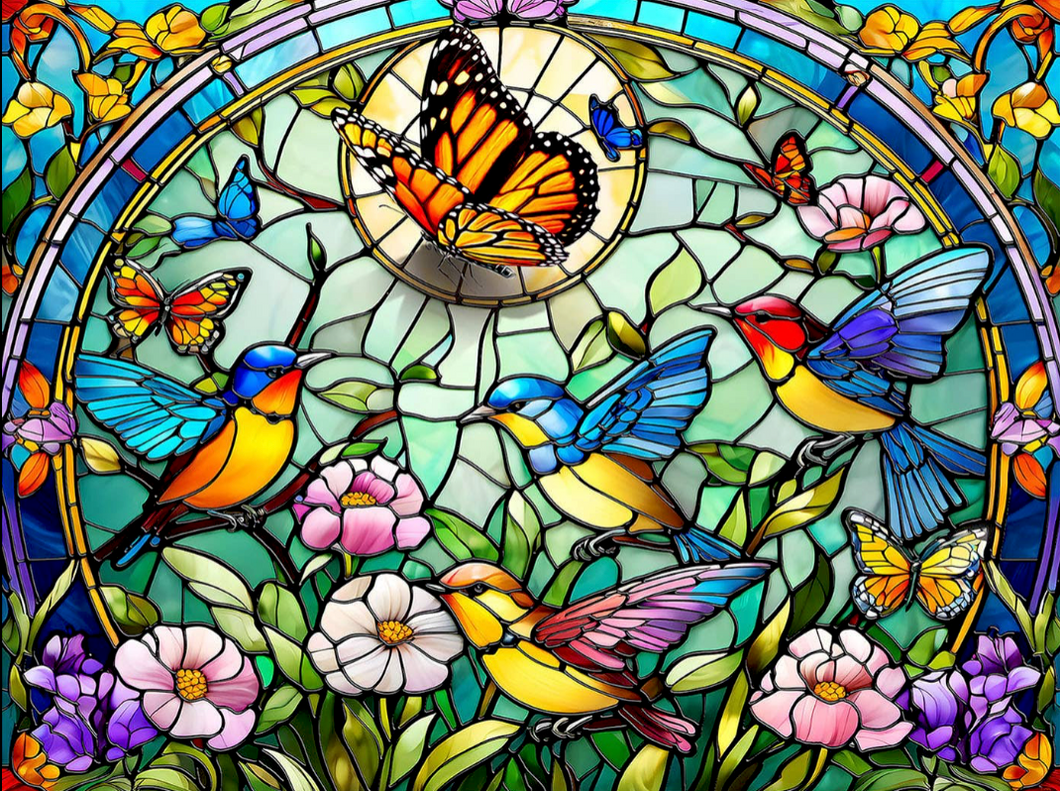 Stained Glass Songbirds and Butterflies 1000 pc Puzzle