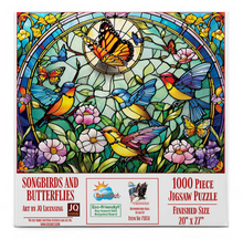 Load image into Gallery viewer, Stained Glass Songbirds and Butterflies 1000 pc Puzzle
