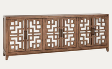 Load image into Gallery viewer, Wooden cabinet with mirrored geometric cut-out design on a white background
