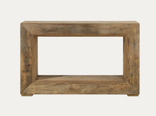 Load image into Gallery viewer, Wooden console table with a rustic finish on a white background
