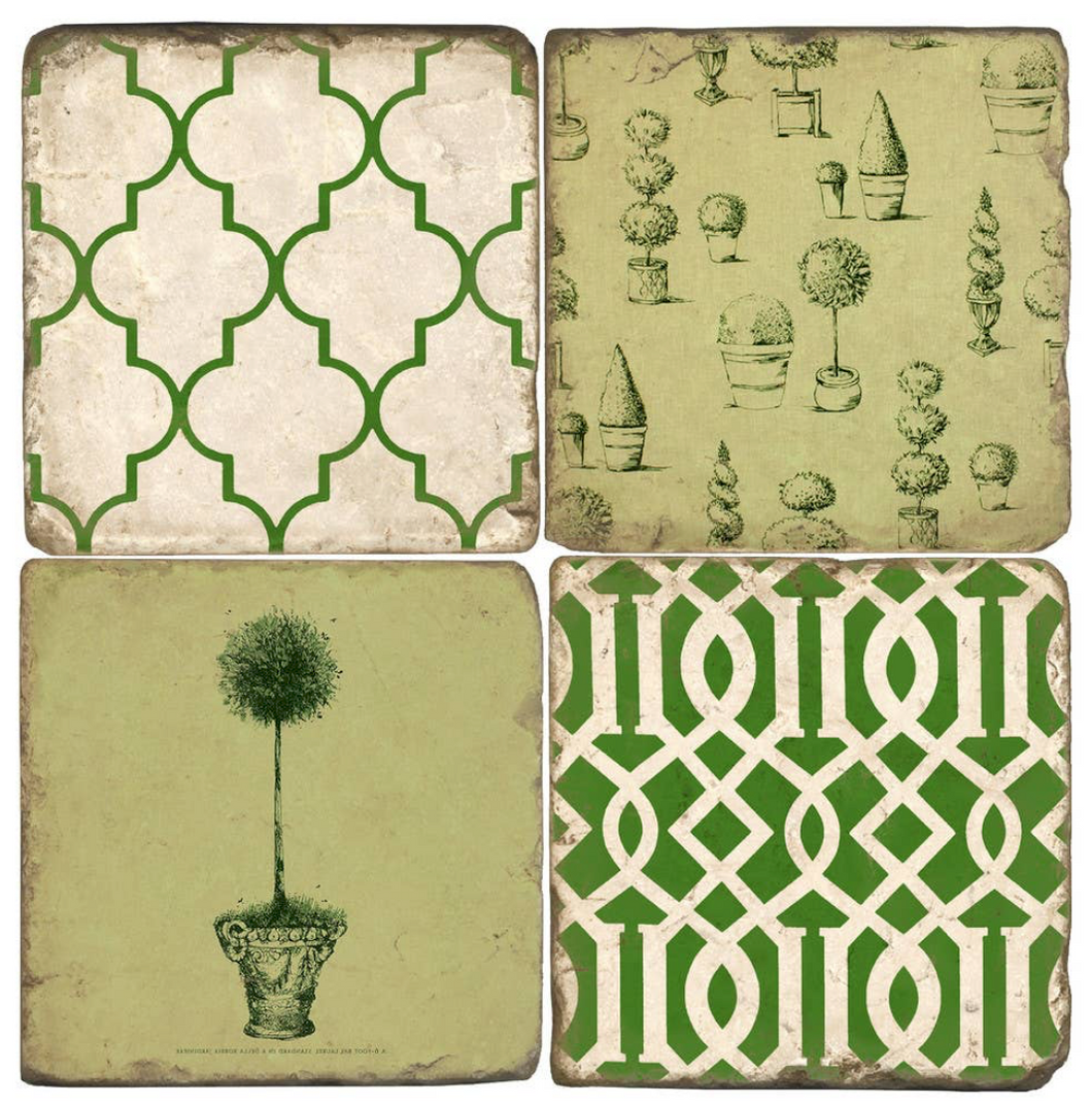Topiary & Trellis Tumbled Marble Coasters Set/4