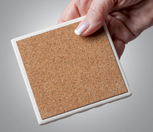 Load image into Gallery viewer, Zinnias &amp; Butterfly Stone Coasters in Wooden Holder S/4
