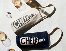 Load image into Gallery viewer, Denim “Cheers&quot; Wine Tote Bag
