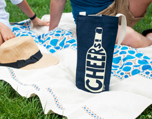 Load image into Gallery viewer, Denim “Cheers&quot; Wine Tote Bag
