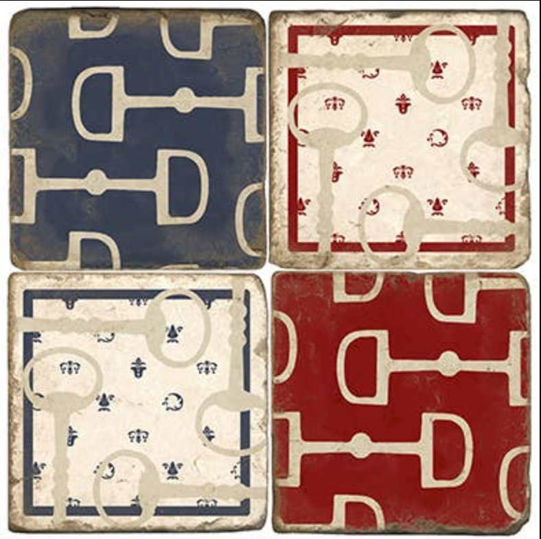Horse Snaffle Bit Tumbled Marble Coasters Set/4