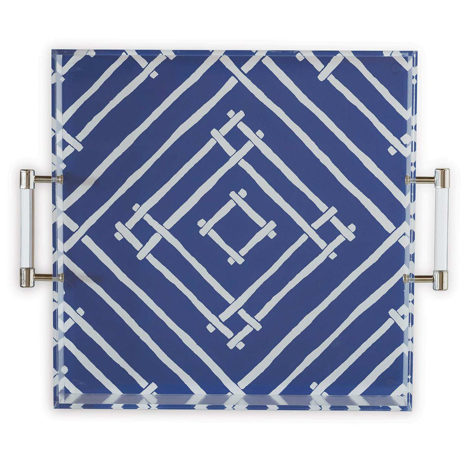 Cottage Blue & White Lucite Serving Tray