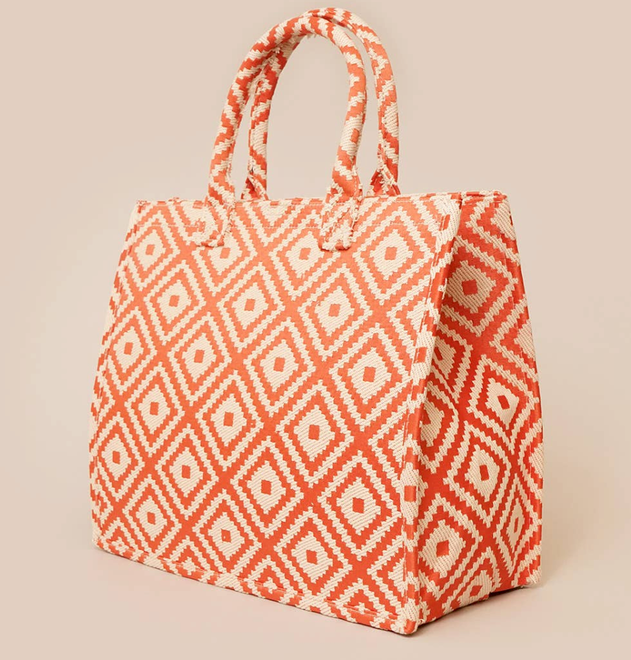 Orange Geometric Pattern Tote Bag