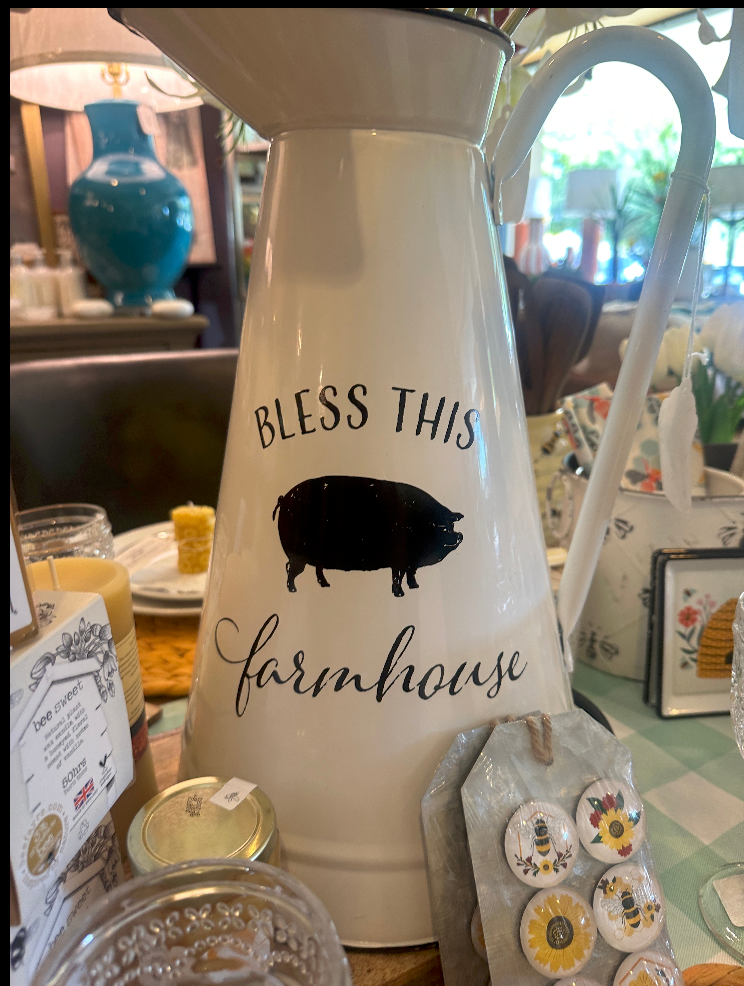 Bless This Farmhouse Milk Metal Serving Pitcher