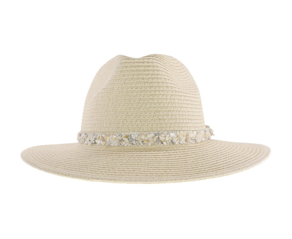 Straw Panama Hat W/ Ivory Gem Band