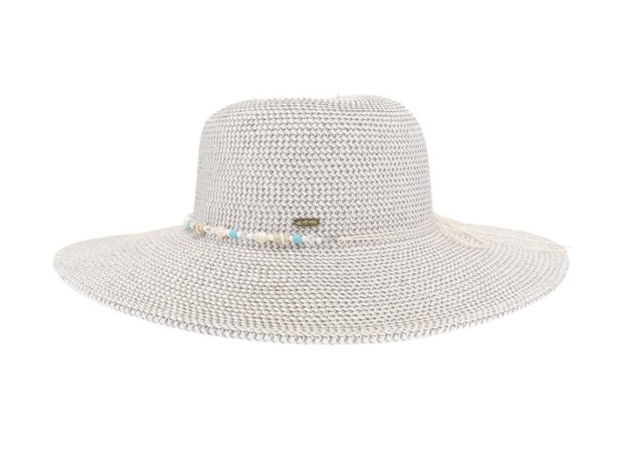 Shell & Bead Trim Wide Brim Hat