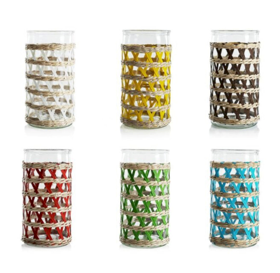 Multi Color Wicker/Glass Vase Collection