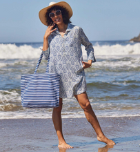 Load image into Gallery viewer, Breton Blue &amp; White Stripe Little Shopper Tote Bag
