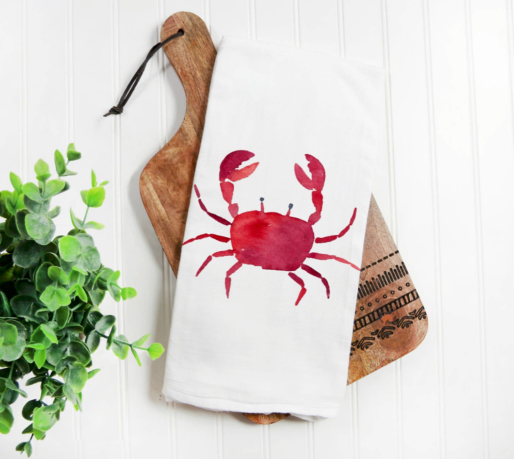 Watercolor Red Crab Kitchen Towel