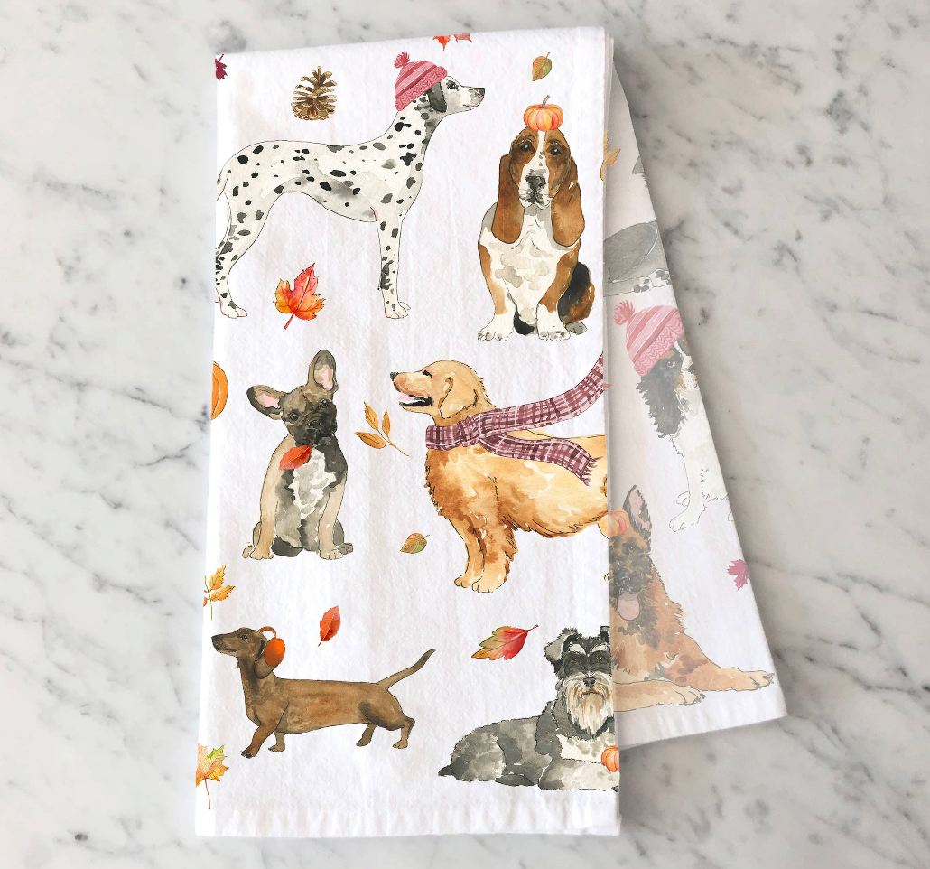 Cozy Fall Dogs Kitchen Towel
