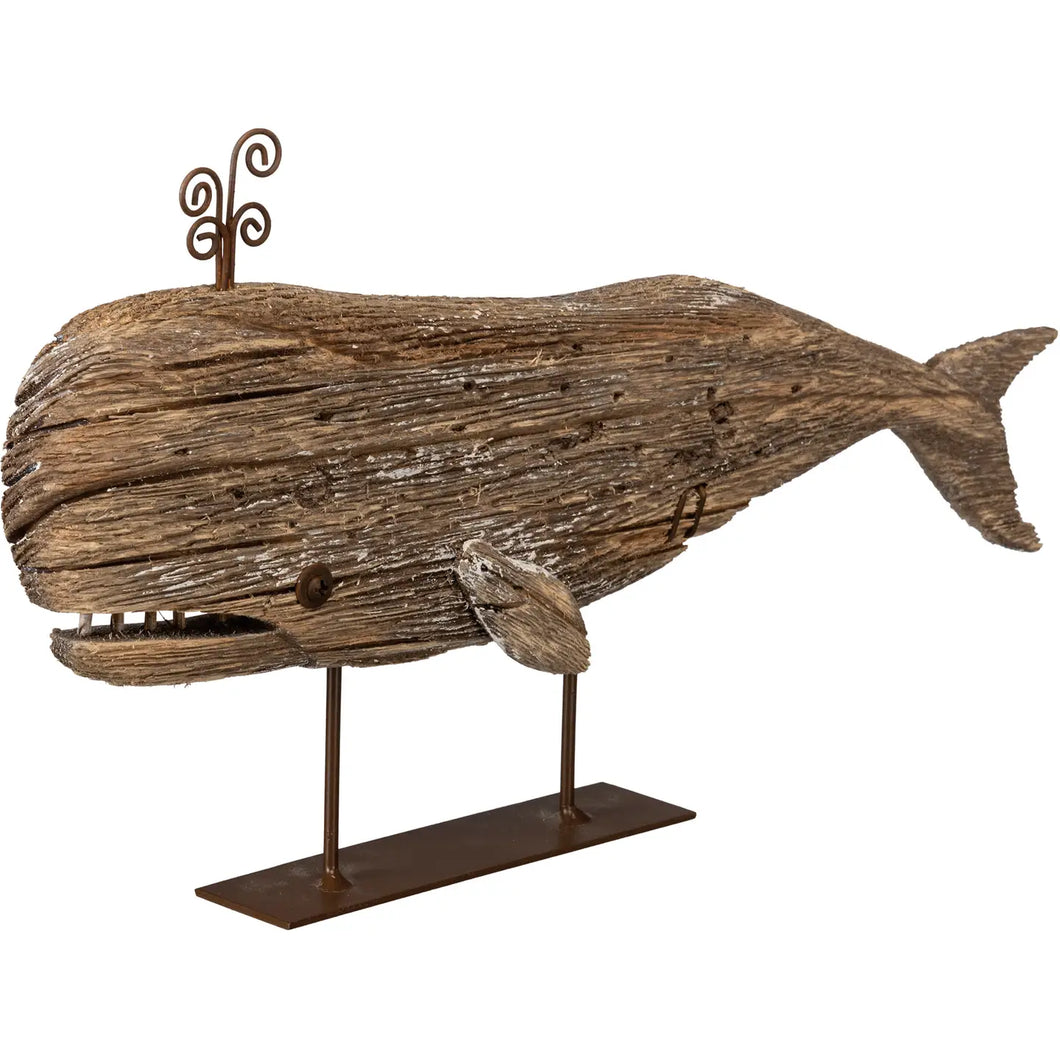 Rustic Large Wood Whale Sitter