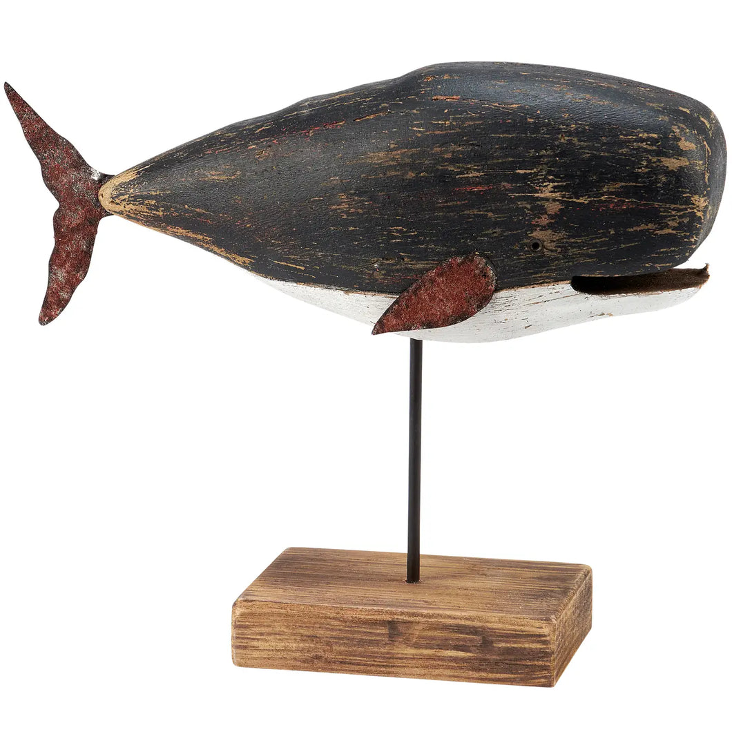 Driftwood Whale Sitter on Stand