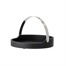 Load image into Gallery viewer, Black Acacia Round Tray w/ Nickel Metal Handle
